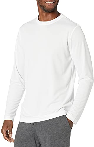 Amazon Essentials Men's Moisture Wicking Long Sleeve Performance Tech Crew Neck T-Shirt, White, Medium