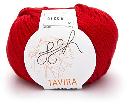 ggh Tavira - 100% Baumwolle - Lauflänge 80m auf 50g - Nadelstärke 4-5 - Wolle zum Stricken oder Häkeln geeignet - Farbe 006 - Rot