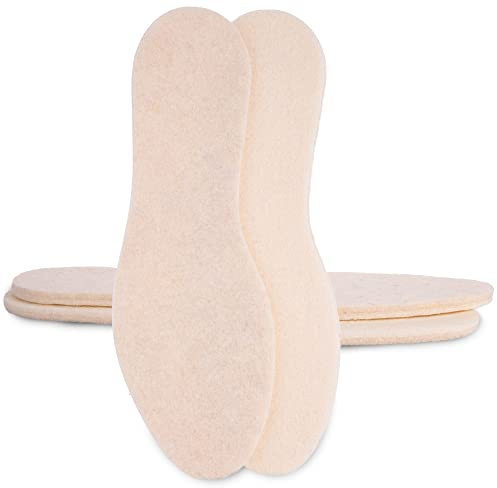 SULPO Vinterinlägg med fårull – extra tjocka, mjuka och varma – termiska filtinlägg av 80 % ull, 20 % polyester – styva, robusta skoinlägg för vinterskor – storlekar: 36–47, 2 par
