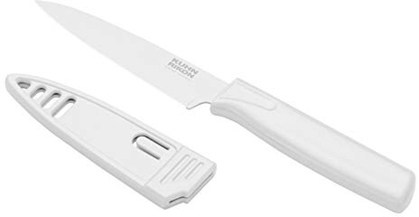 Kuhn Rikon Colori® Paring Knife – 4 Inch Japanese Stainless Steel, Nonstick Blade, Ergonomic Handle & Sheath, White