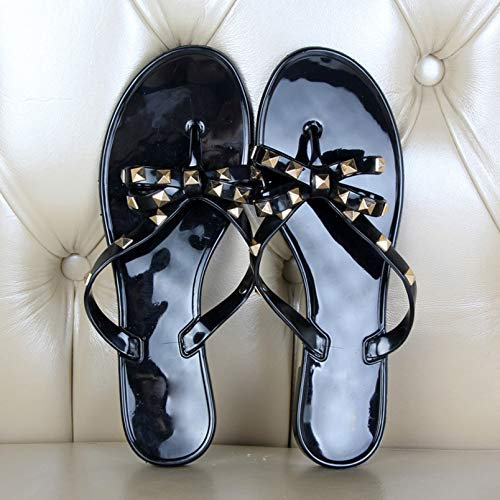 WYYSYNXB Sommer- Damen PVC Eben Sandstrand Mappe Fuß Flip Flops Niet Bowknot Flip Flops Sandalen Cooler Widerstand,Schwarz,39