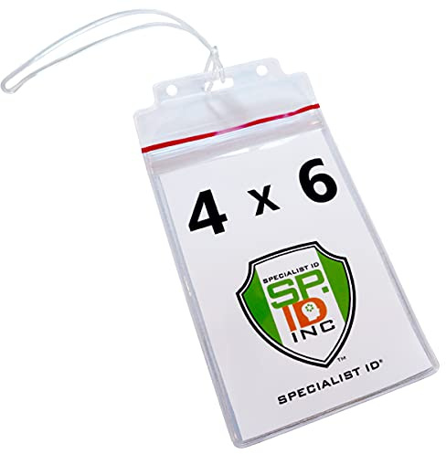 5 Pack - Extra Large Luggage Tags - Clear 4x6 Heavy Duty Cruise Ship I'd Tag/Golf Bag Travel Document Holder w/ 9 Plastic Loop - Waterproof Immunization Card Zip Pouch for Backpack by Specialist ID