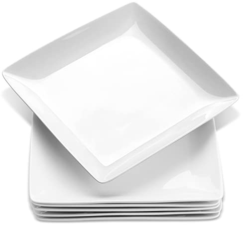 Yedio Porcelain Square Dessert Plates, 8.4 Inch Square Serving Plate for Steak, Pasta, Salad, Snacks, Dessert, Appetizer Plates, Set of 6, White