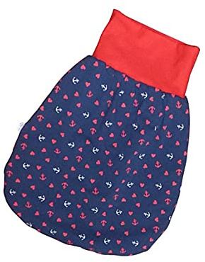 Handgefertigter Pucksack Strampelsack Schlafsack aus Jersey blau rot 0–6 Monate
