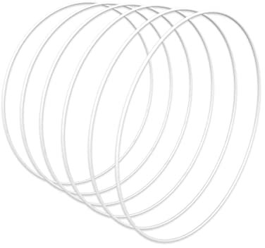Worown 6 Pezzi Anelli in Metallo Bianco da 25 cm, Cerchi Floreali in Metallo, Cerchi per Ghirlande per Realizzare Ghirlande Nuziali e Decorazioni