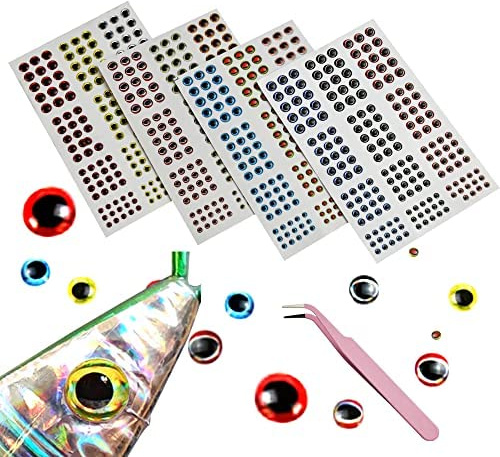 DIKEBAO 732 Pezzi Occhi 3D per Artificiali Esche da Pesca Occhi 3D Occhi Adesivo Pesca Esca Richiamo di Pesca Autoadesive Artificiali per Mosche Pesca Artigianato Maschere con Pinzette, 3/4/5/6mm