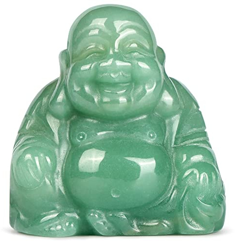 SM SMQARTCRYSTAL 2 Green Jade Crystal Laughing Happy Buddha Statue Buddha Ornaments Sitting Sculpture Decor Zen Yoga Figurine Feng Shui Good Luck Indoor Home Green Aventurine