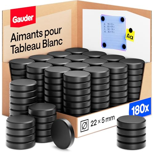 GAUDER Magnete für Magnettafel - Starke Tafelmagnete für Whiteboard, Pinnwand, Kühlschrank & Büro - Runde, Schwarze Kühlschrankmagnete mit hoher Haftkraft (180 Stück - 22 x 5 mm)