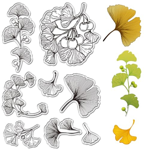 CRASPIRE Löv Ljusa Stämplar Ginkgo Blad Vår Höst Växt Återanvändbara Retro Transparent Silikonstämplar för Scrapbooking Foto Album Dekorativa Journaling Kort Gör Gör-det-själv