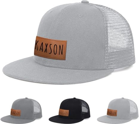 Personalized Infant Baseball Hat Cap: Custom Name Light Grey Leather Patch Sun Hats - Adjustable Snapback Caps for Toddler Boys Girls
