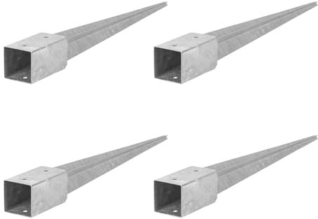 ADGO Douille à enfoncer dans Le Sol - Jeu de 4 Supports de Poteau 90x90 Longueur 750 mm - Ancrage de Sol pour Poteau en Bois - Galvanisé à Chaud - Douille à enfoncer dans Le Sol - Ancre