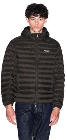Armani Exchange Men's Essential - Chaqueta de Manga Larga Acolchada con Logotipo de Letras, Color Chocolate, Talla XL, Chocolate, XL