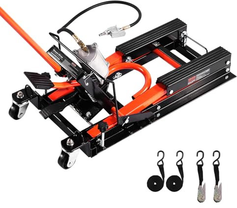 VEVOR Motorcycle Lift, 1500lbs Weight Capacity, Hydraulic & Pneumatic Motorcycle Jack, 4.1-15 in Height Range, Heavy Duty Bike Repair Stand with Removable Ramp with 2 Casters for ATVs, Dirt Bike