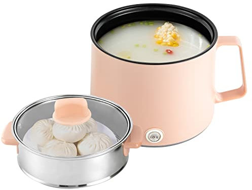 Cuocere per riso multifunzione portatile, 1,7 l, pentola a vapore antiaderente, mini casseruola portatile, Hot Pot elettrico con vapore, Home Office (rosa)