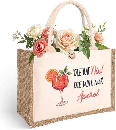 Exbrith Aperol Bolsa de Yute para Mujer,Bolsas de Playa o Bolsas de Regalo, Bolsa de Yute Regalo, Ganchos Reutilizables para Bolsos, Perfecta como Regalo o para el Día a Día