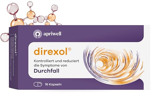 Direxol Durchfallmittel rezeptfrei 16 Kapseln – Stoppt akute Diarrhö & reduziert Flüssigkeitsverlust – Lindert Beschwerden wie Bauchschmerzen – für Erwachsene & Jugendliche ab 14