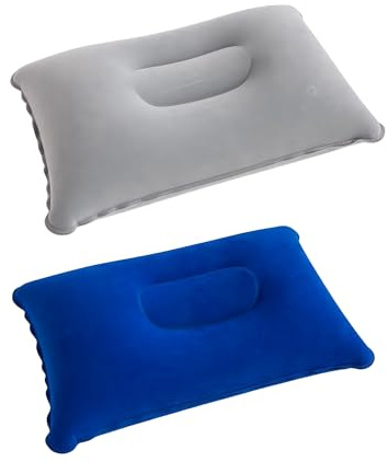 Elenviorina 2PCS Inflatable Pillows - Blow Up Camping Pillows - PVC Flocked Air Cushion - Portable Travel Neck Support - Lightweight Pillow for Camping Hiking Beach Outdoors (Grey & Blue)