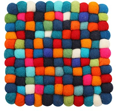 Odoukey 20 cm fyrkantiga filtunderlägg, filt boll grytunderlägg fyrkantig pom pom underlägg värmebeständig ull filtmatta färgglad