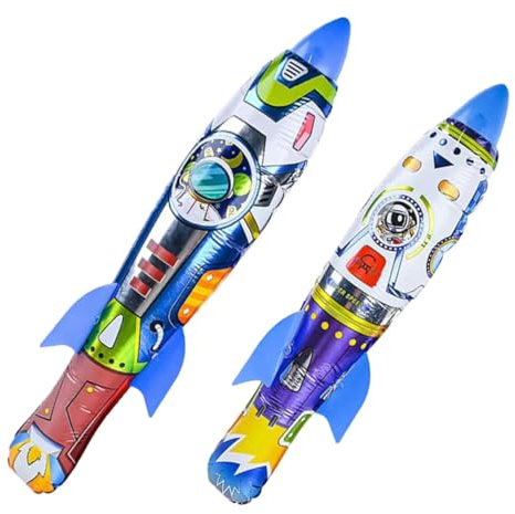 HOMSFOU Giocattoli a Razzo Gonfiabile da Esterno 2 Pezzi Lancio a Mano, Razzi Volanti in Pellicola di Alluminio 63cm+55cm, Gioco Sportivo e Regali per Feste All’aperto