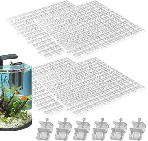 Peosaard Akvarietillbehör, akvarielock 4 st 12 x 12 rutnät, fiskbehållarlock, anti-hopp kattsäker huva med 6 klämmor, andningsbar, skärbar, icke-ogenomskinlig fiskbehållarskydd, skydd