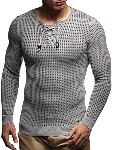Leif Nelson herr tunn stickad tröja rund hals smal passform vinter sommar modern herr vintertröja ulltröja långärmad crew neck finstickad LN1605, grå svart, XXL
