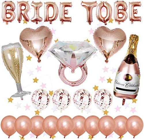 DOJoykey Palloncini decorativi per addio al nubilato in oro rosa, 1 palloncino con lettera Bride to Be, 14 palloncini in lattice, 5 palloncini in alluminio, ghirlanda da appendere da 2 m, per