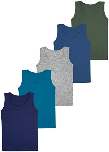 LOREZA ® Canottiere da Bambino in Cotone- Basics - (128-134 (8-9 Anni), Modello 1-5 Pack)