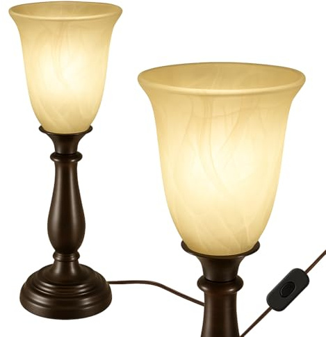 LIGHTACCENTS Table Lamp (Bronze, 18.75 inches) with Alabaster Glass Shade - Farmhouse Lamp, Living Room, Bedroom