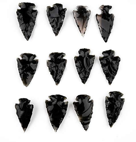 KVK Crystals Lot of 10 Obsidian Indian Arrowheads Dragon Glass Project Points Avg 1 1/2 L