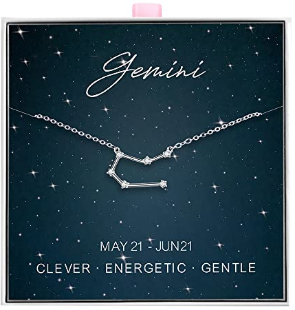 ALoveSoul 925 Sterling Silver Constellation Horoscope Zodiac Gemini Necklace, Gift for Women Girls