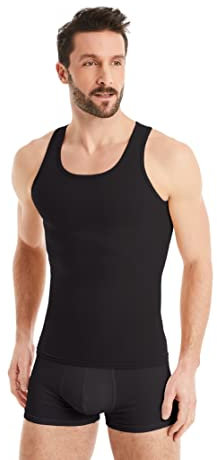 FINN Shapewear Herren Kompressionsshirt – Bauch-Weg Unterhemd & Body-Shaper Männer – Ärmelloses Tank-Top aus Baumwolle für flacheren Bauch und bessere Haltung Schwarz XXL