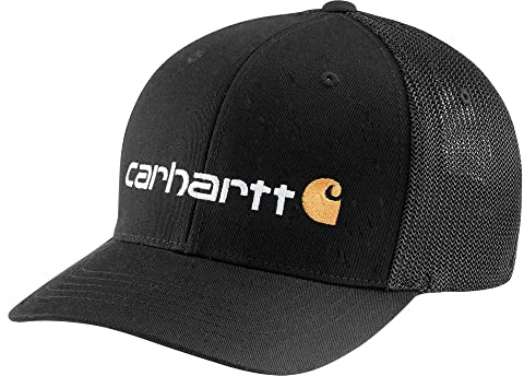 Carhartt Mens Rugged Flex Fitted Canvas Mesh Back Graphic Baseball Cap, Black, Large-X-Large US