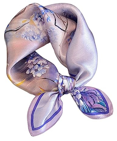 Aufeel Sciarpa quadrata piccola da donna in pura seta di gelso - fazzoletto da collo da donna - Foulard in seta - 53,3 x 53,3 cm, Viola elegante., Small