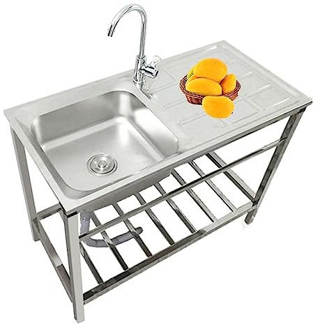 Lavello In Acciaio Inox,Lavello Cucina 1 Vasca Con Gocciolatoio,Lavandino Da Esterno,Lavandino Autoportante Commerciale,Con Rubinetto,Gocciolatoio,Supporto,Per Ristorante,Lavanderia,Campeggio,Giardino