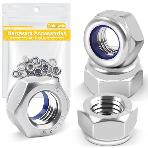 50 Pièces M4 Nylstop Écrous,Caianwin DIN985 Écrou Nylstop en Acier Inox A2 V2 Ecrou Frein Hexagona Autobloquant pour Vis, Boulons Filetés & Tiges Filetées