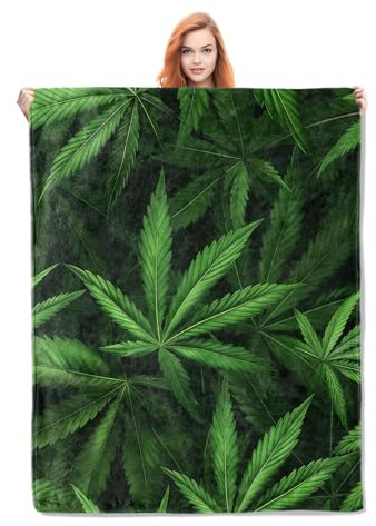 Green Weed Blanket Gifts for Adults Men Soft Warm Lightweight Cozy Plush Leaf Theme Throw Blankets for Bedroom Living Room Sofa Home Decor 80x60