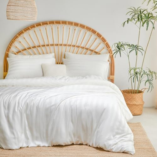 Lanqinglv Juego de ropa de cama de 135 x 200 cm de 100 % bambú Lyocell, color blanco, satén Mako, refrescante con cremallera, certificado Öko-Tex, funda nórdica lisa de lujo y 1 funda de almohada de
