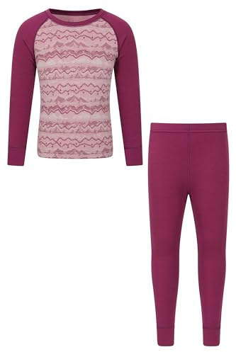 Mountain Warehouse Jacquard Kids Unisex Merino Base Layer Set - Quick Wicking, Quick Drying, Boys & Girls, Baselayer - Best for Camping, Outdoors, Travelling Pale Pink Teen Size 13 Years