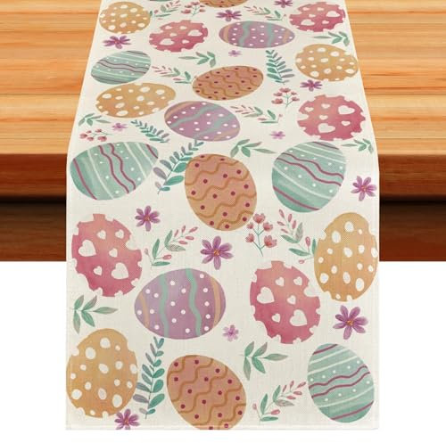 Tovaglia Pasquale, Runner da Tavola di Buona Pasqua, 33 x 183cm Runner da Tavola con Uova di Pasqua, Uovo di Pasqua Tovaglia, per Tavola Pasqua Primaverile Decorazioni, Delle Feste Decorazione (A)