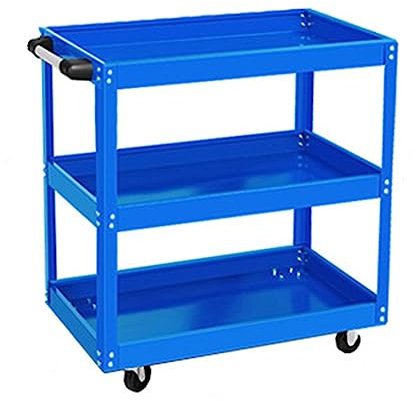 Upgraded 3 Tiers Shelf Workshop Trolley on Wheels, Heavy Duty Metal Garage Tools Storage Cart, Durable Tool Trolley Tools Service Carts for Garage Home Use Blue