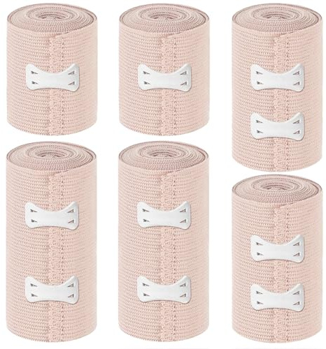 6 vendajes elásticos, vendajes de compresión, vendaje elástico con clips de metal, vendaje elástico, vendaje de compresión, estirado, permeable al aire, elástico para soporte de tobillo, brazo, pierna