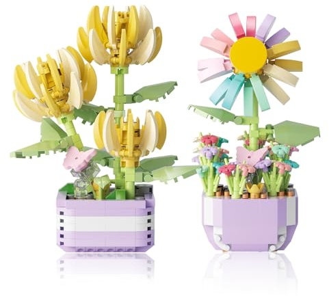 GZGXKJ 2 Piezas Mini Bloques de Construcción Flor Bonsai Kit de Flores Plantas Suculentas Building Blocks para Decoración del Hogar y Regalos para Niñas