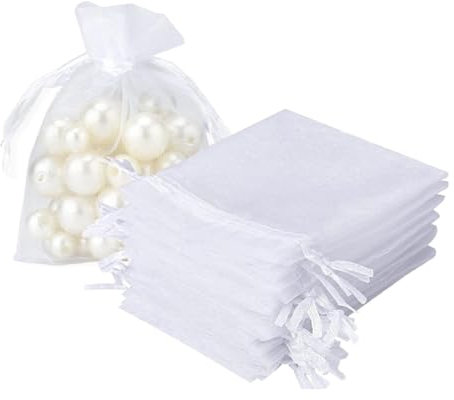 SGERUFZ 40 sacchetti di filato, piccoli sacchetti regalo e piccolo sacchetto di stoffa per imballare gioielli, regali, matrimoni, dettagli, gioielli, caramelle (8 x 10 cm, 10 x 12 cm) (bianco)
