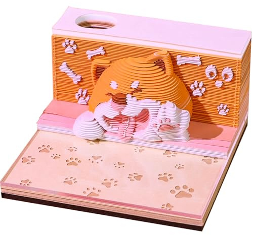 Time Piece Calendar 2026-3D Calendar 2026 3D Memo Pads DIY Art Memo Pad, Creative Paper Carving Gift for School Home Office (Cute Dog Laugh Often)
