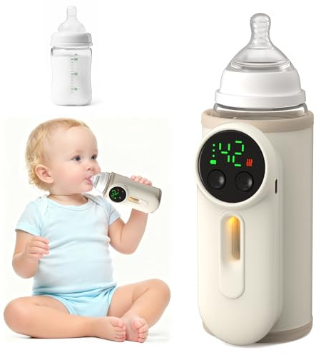 Portable Baby Bottle Warmer Precise Temperature Control via Display Accurate Heating Long-Lasting Battery Life Keeps Warm for 5-8 Hours Charge While Feeding Perfect for Traveling with Baby