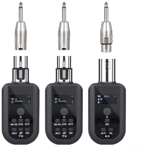 2,4 GHz trådlöst mikrofonsystem med XLR-adapter, räckvidd på 160 fot, 20 kanaler, låg latens, för dynamiska och kondensormikrofoner och liveuppträdanden (ett drag två)