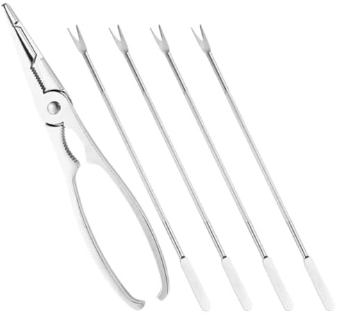 MOLUCKFU Utensilios para Comer Cangrejos 5 Piezas Acero Inoxidable 304 Set Pinzas y Tenedores para Mariscos Patas Langosta Hogar Cocina