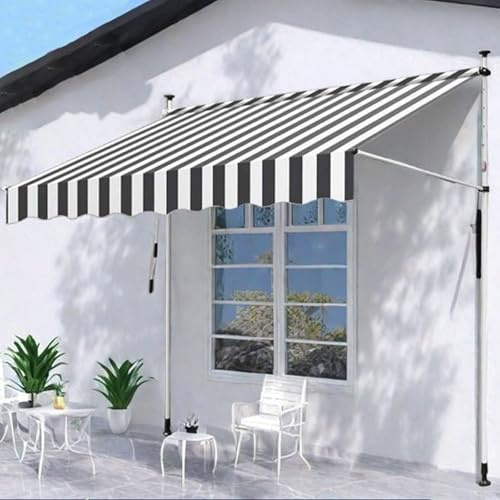 Justerbar balkongmarkis – ingen borr, enkel installation av klämma – handvev, solskydd och regnskydd – 250 x 120 cm gråvit – perfekt för uteplats och terrass