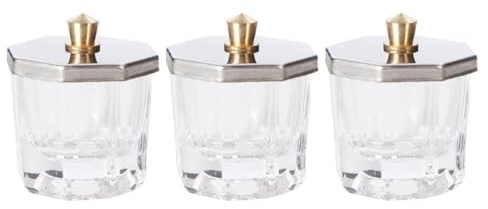 IMIKEYA Bol à Poudre Acrylique pour Ongles en Verre avec Couvercle Octogonal, Rechargeable, Lot de 3 Pièces, Nail Art pour Filles et Femmes
