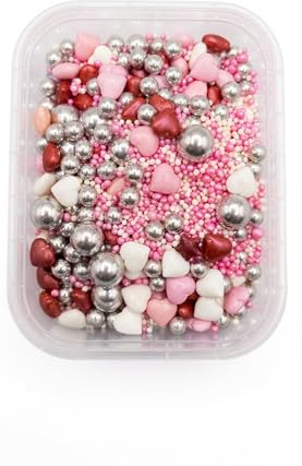DFPRIME Sprinkles per torte - Cuori 60g Decorazioni Torte Commestibili - Cuori di Zucchero per Torte e Zuccherini Colorati per Cake Design Cupcake Biscotti - Decorazioni Torta Compleanno e Dolci